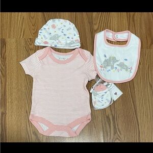 Rock-a-bye, baby boutique 0-3 Months Baby Girl 4pcs Shirt, Hat, Mitts & Bib New